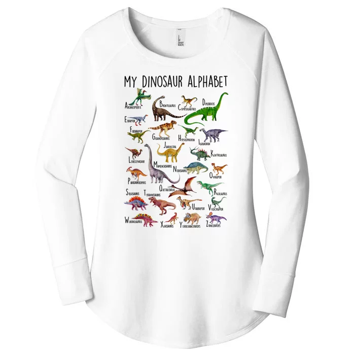 Types Of Dinosaurs Alphabet A Z Abc Dino Identification Women's Perfect Tri Tunic Long Sleeve Shirt