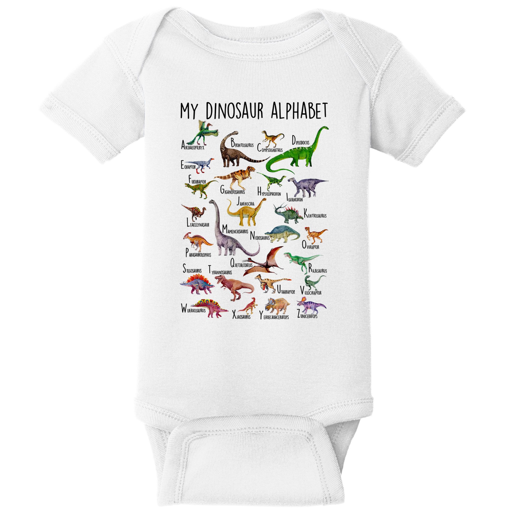 Long-sleeved jersey onesie with dinosaur print