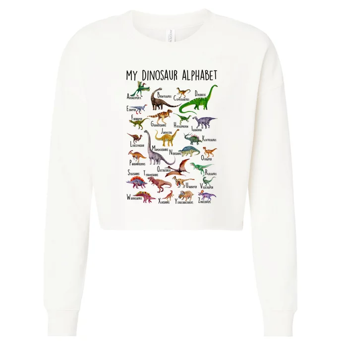 Types Of Dinosaurs Alphabet A Z Abc Dino Identification Cropped Pullover Crew