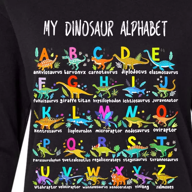 Types Of Dinosaurs Alphabet ABC Back To School Student Kids Womens Cotton Relaxed Long Sleeve T-Shirt