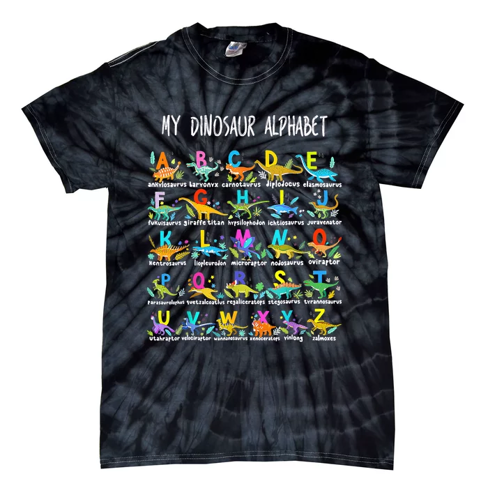 Types Of Dinosaurs Alphabet ABC Back To School Student Kids Tie-Dye T-Shirt