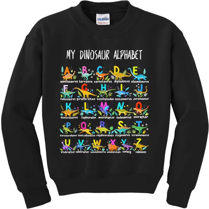 Types Of Dinosaurs Alphabet ABC Back To School Student Kids Kids Sweatshirt