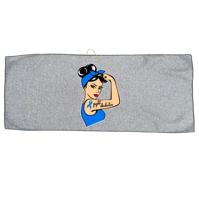 Type One Diabetes Awareness Month Rosie Riveter Blue Ribbon Gift Large Microfiber Waffle Golf Towel