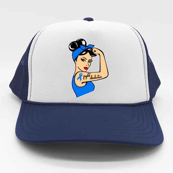 Type One Diabetes Awareness Month Rosie Riveter Blue Ribbon Gift Trucker Hat