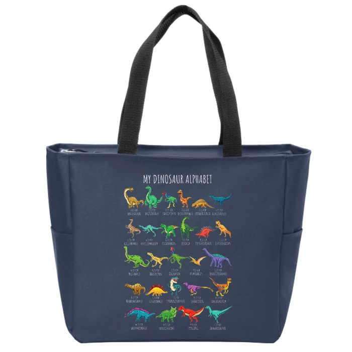 Types Of Dinosaurs Alphabet Az Abc Dino Identification Zip Tote Bag