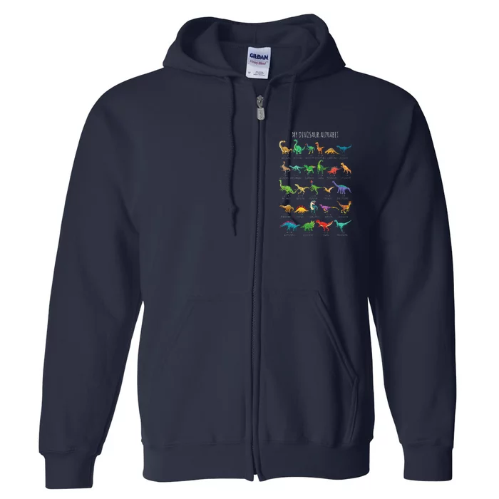 Types Of Dinosaurs Alphabet Az Abc Dino Identification Full Zip Hoodie