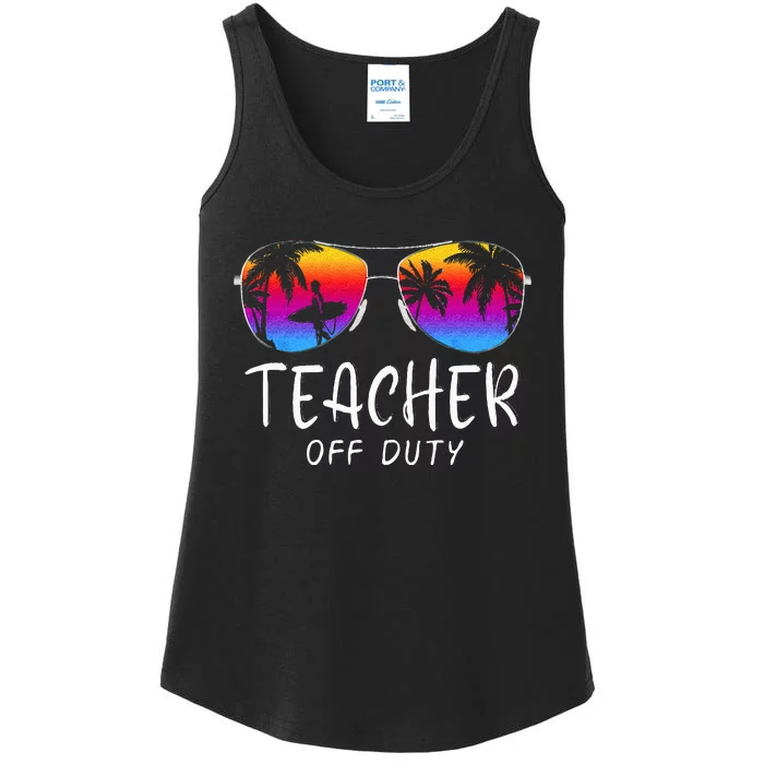 Teacher Off Duty Hello Summer Rainbow Sunglasses Teacher Ladies Essential Tank