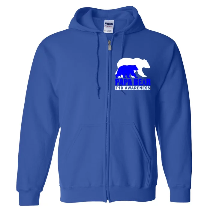 Type One Diabetes Diabetic T1d Papa Bear Blue Support Father Gift Full Zip Hoodie