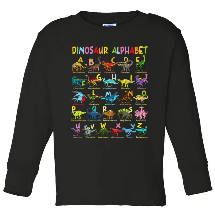 Types Of Dinosaurs Alphabet Az Abc Dino Identification Toddler Long Sleeve Shirt