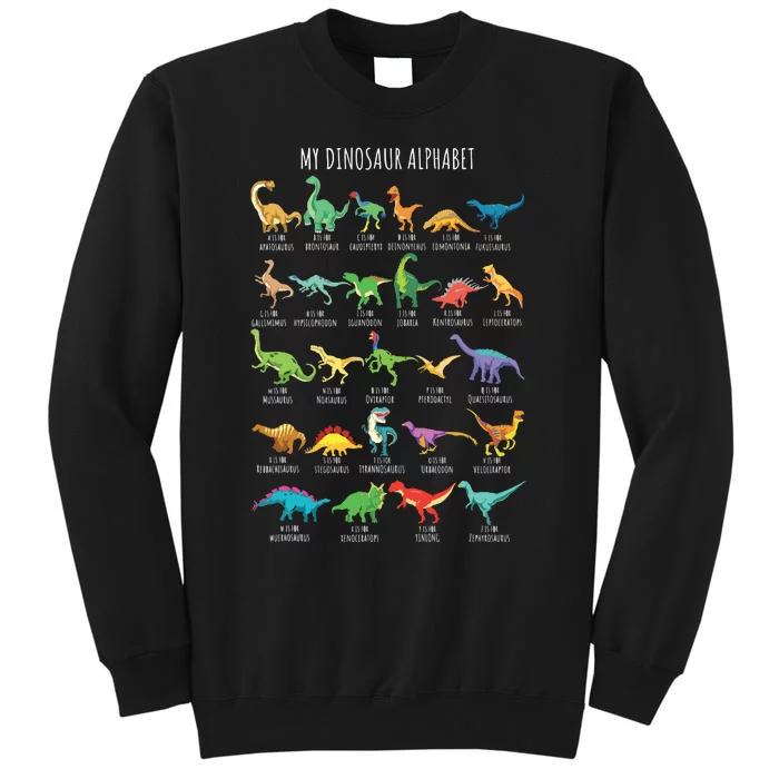 Types Of Dinosaurs Alphabet AZ ABC Dino Identification Short Sleeve Tall Sweatshirt