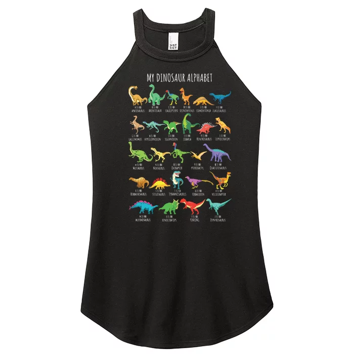 Types Of Dinosaurs Alphabet AZ ABC Dino Identification Short Sleeve Women’s Perfect Tri Rocker Tank