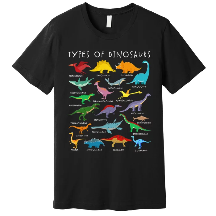 Types Of Dinosaurs Alphabet A-Z ABC Dino Identification Premium T-Shirt