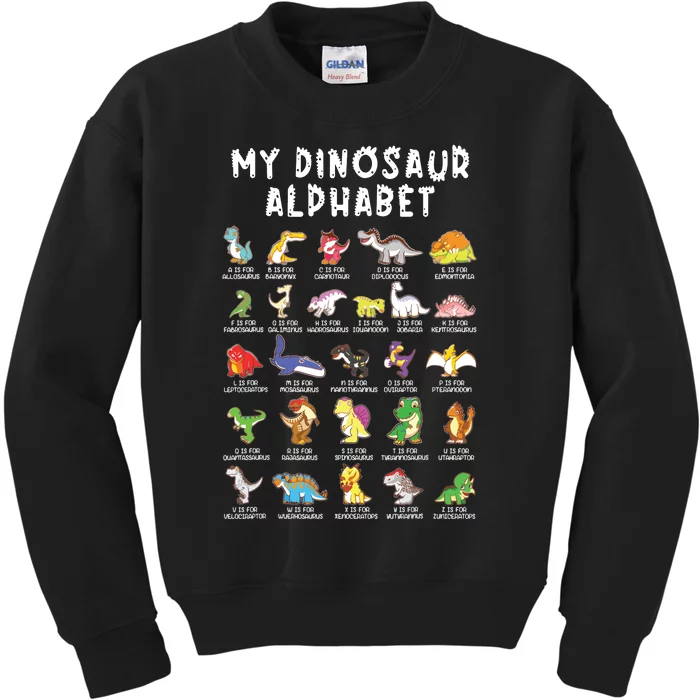 Types Of Dinosaurs Alphabet Dino Identification Kids Sweatshirt