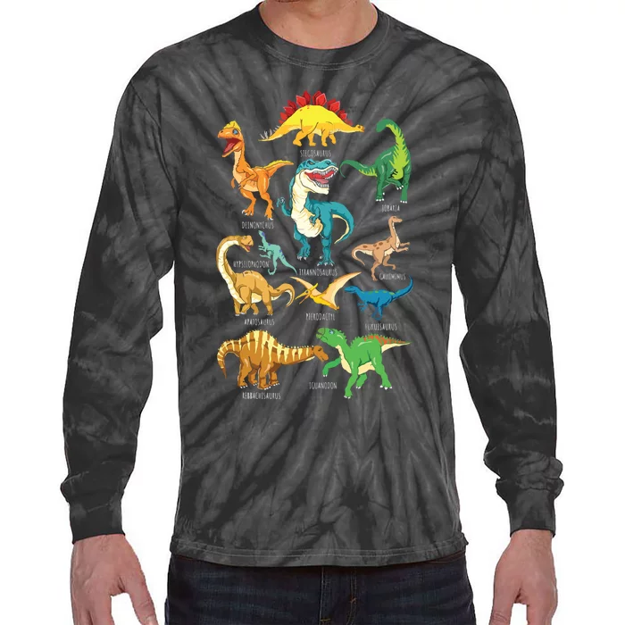 Types Of Dinosaurs Graphics Dino Identification Tie-Dye Long Sleeve Shirt