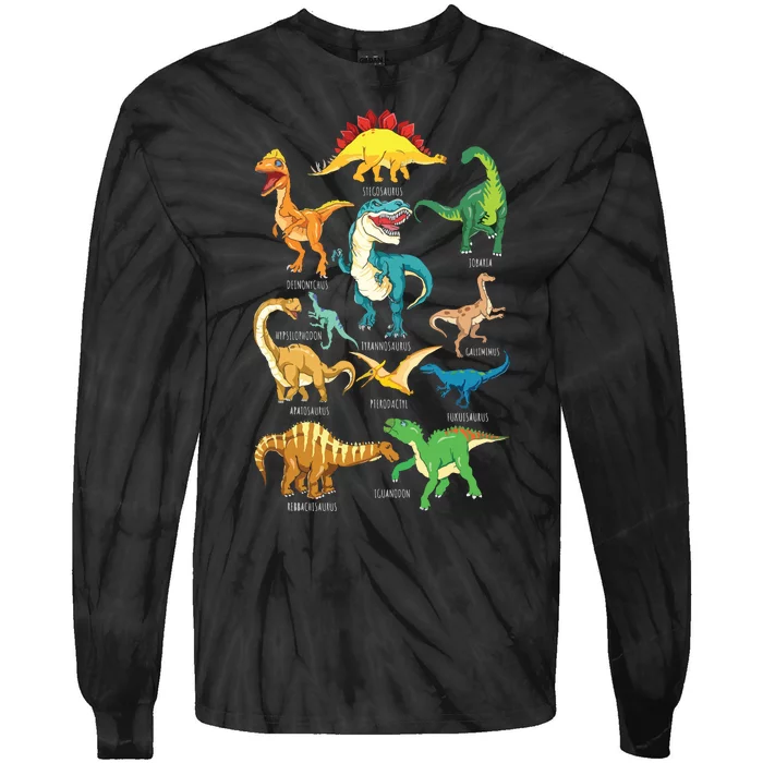 Types Of Dinosaurs Graphics Dino Identification Tie-Dye Long Sleeve Shirt