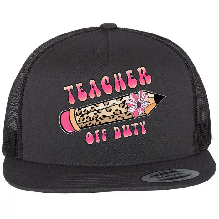 Teacher Off Duty Hello Summer Pink Leopard Pencil Teacher Flat Bill Trucker Hat