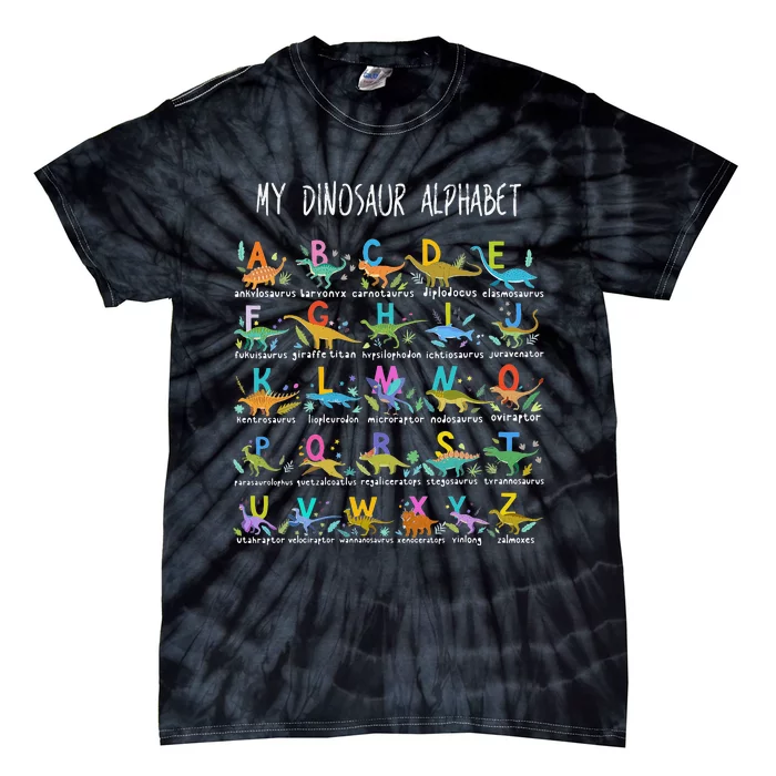 Types Of Dinosaurs Alphabet AZ ABC Dino Tie-Dye T-Shirt