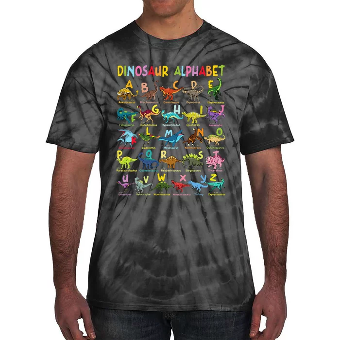 Types Of Dinosaurs Alphabet AZ ABC Dino Identification Fun Tie-Dye T-Shirt