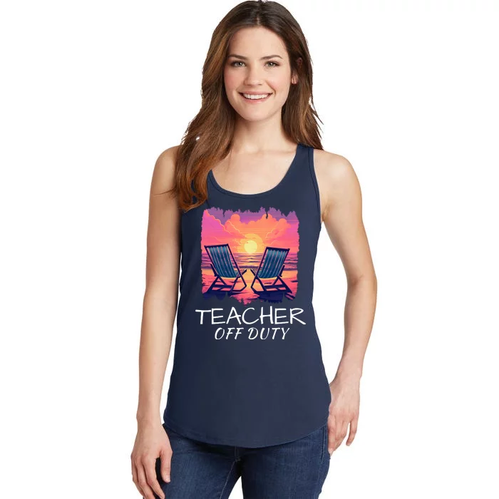 Teacher Off Duty, Last Day Of School, Funny Teacher Summer, Beach Sunset Life Ladies Essential Tank