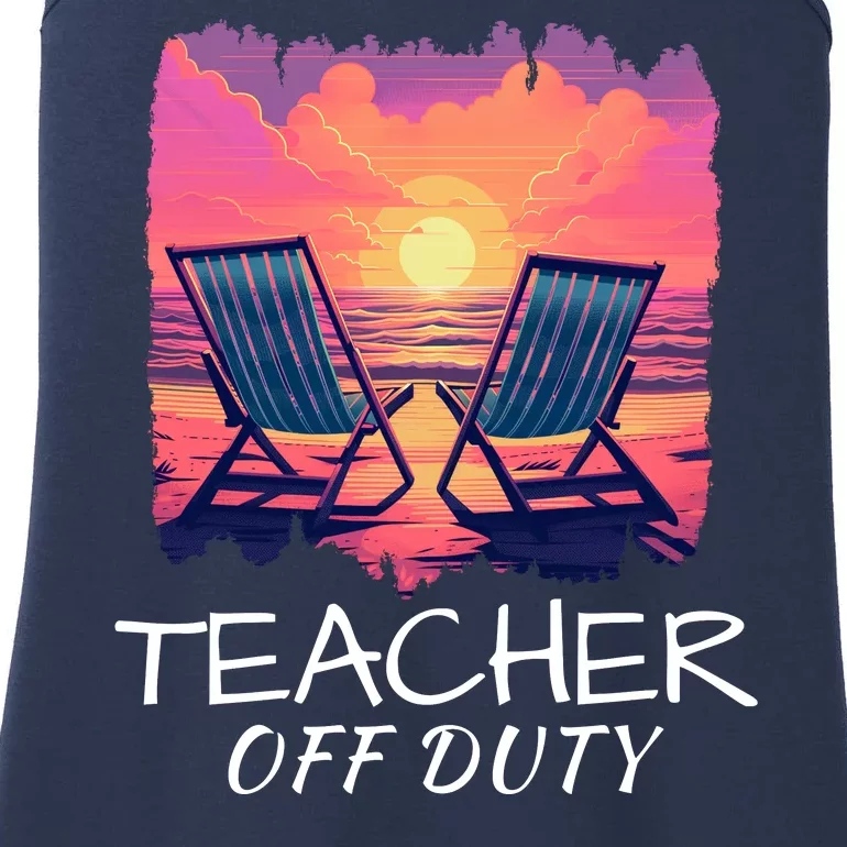 Teacher Off Duty, Last Day Of School, Funny Teacher Summer, Beach Sunset Life Ladies Essential Tank