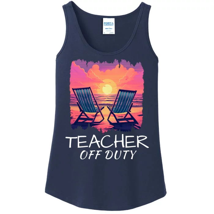 Teacher Off Duty, Last Day Of School, Funny Teacher Summer, Beach Sunset Life Ladies Essential Tank