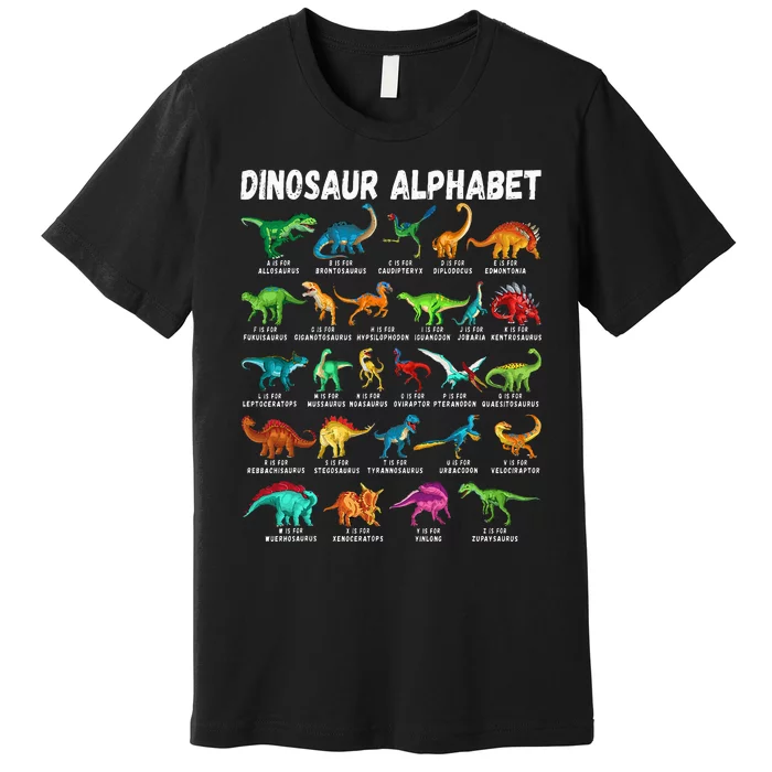 Types Of Dinosaurs Alphabet AZ ABC Dino Identification Premium T-Shirt