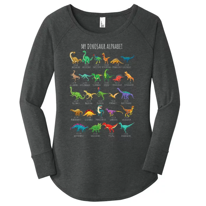 Types Of Dinosaurs Alphabet AZ ABC Dino Women's Perfect Tri Tunic Long Sleeve Shirt