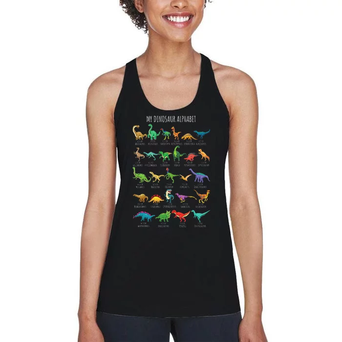 Types Of Dinosaurs Alphabet AZ ABC Dino Women's Racerback Tank