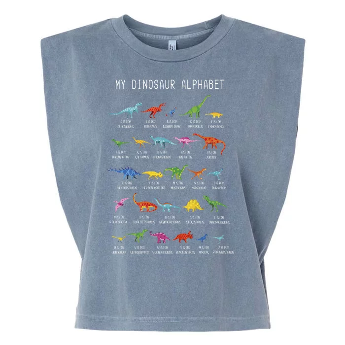 Types Of Dinosaurs Alphabet Dino Identification Garment-Dyed Women's Muscle Tee