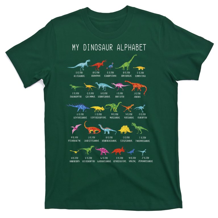 Types Of Dinosaurs Alphabet Dino Identification T-Shirt