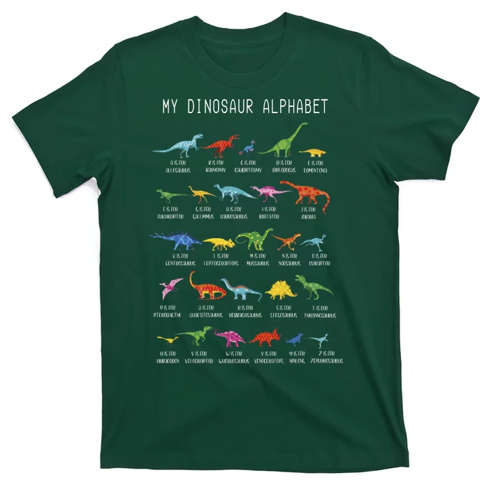 Types Of Dinosaurs Alphabet Dino Identification T-Shirt | TeeShirtPalace