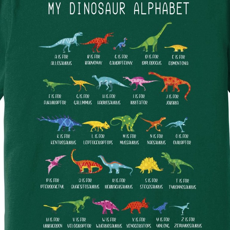 Types Of Dinosaurs Alphabet Dino Identification Premium T-Shirt