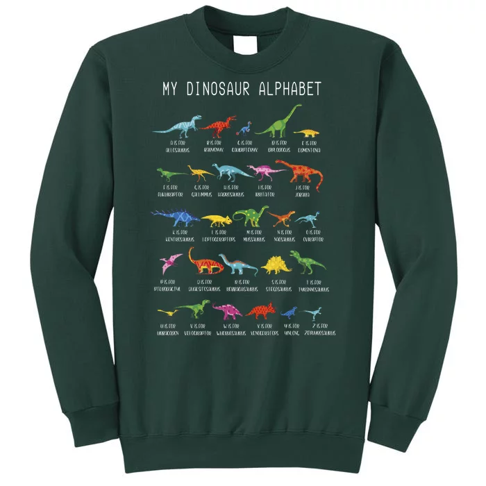 Types Of Dinosaurs Alphabet Dino Identification Tall Sweatshirt