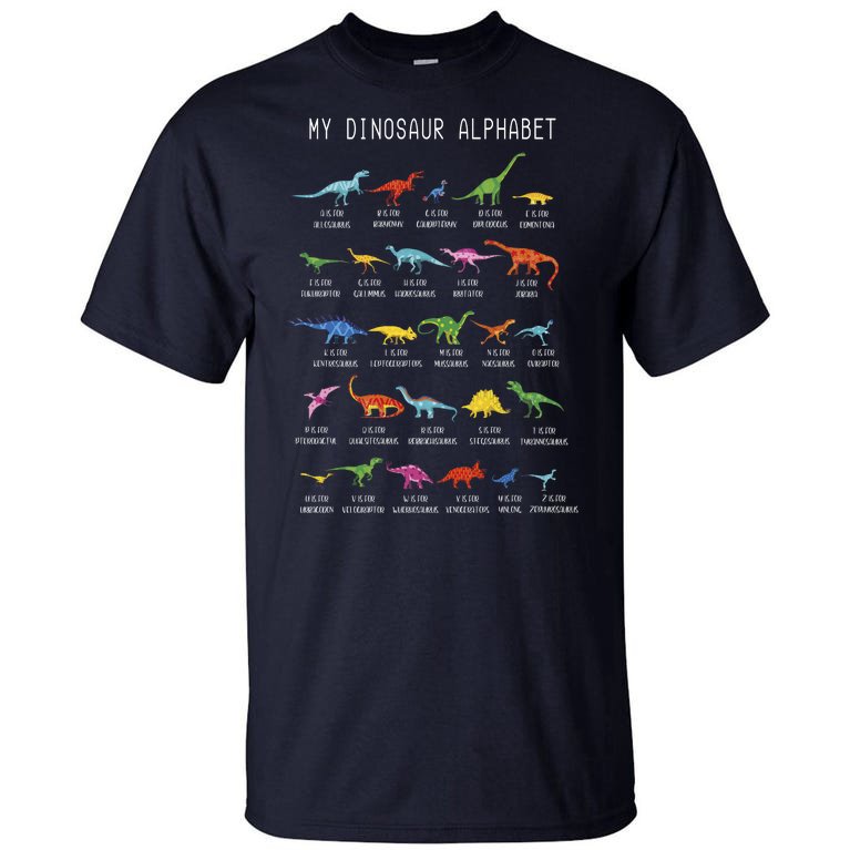 Types Of Dinosaurs Alphabet Dino Identification Tall T-Shirt