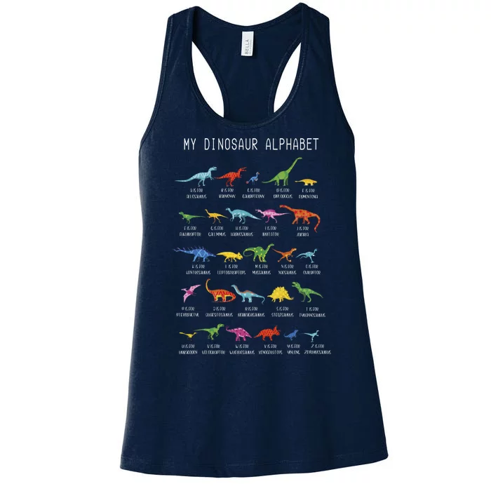 Types Of Dinosaurs Alphabet Dino Identification Women's Racerback Tank