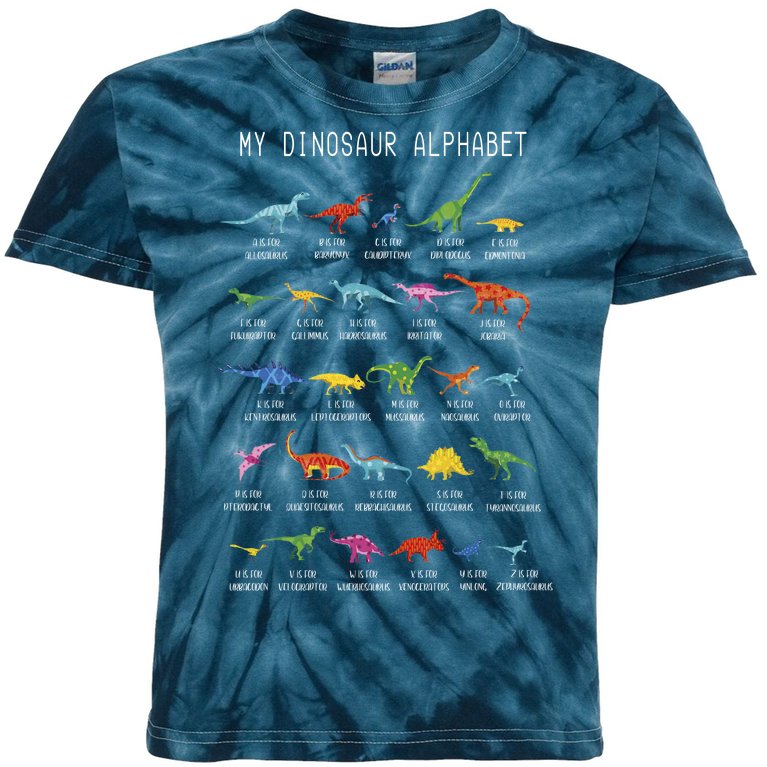 Types Of Dinosaurs Alphabet Dino Identification Kids Tie-Dye T-Shirt