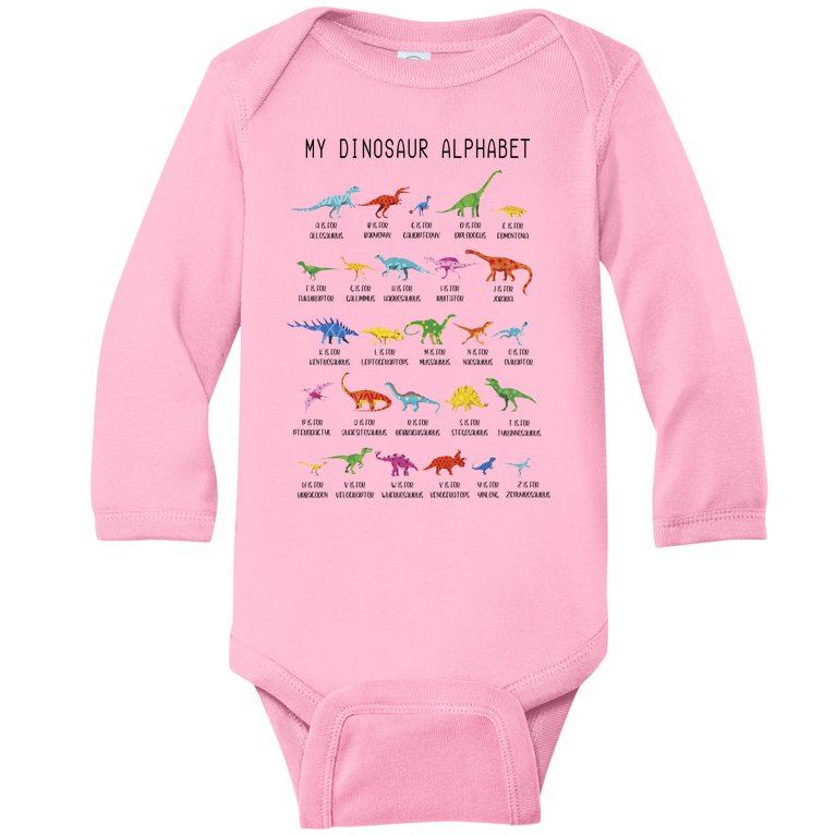 Types Of Dinosaurs Alphabet Dino Identification Baby Long Sleeve Bodysuit