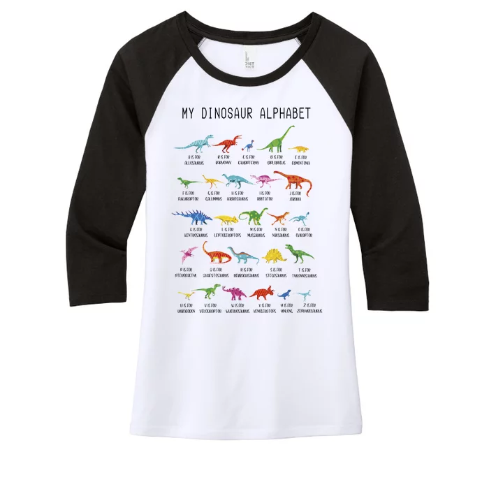 Types Of Dinosaurs Alphabet Dino Identification Women's Tri-Blend 3/4-Sleeve Raglan Shirt