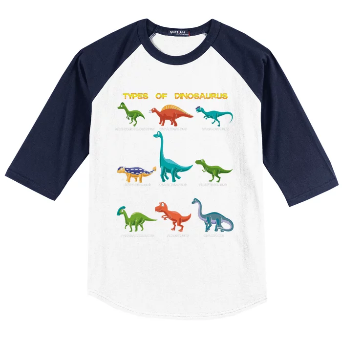 Types Of Dinosaur Dino And Kids Dino Pedia Great Gift Baseball Sleeve Shirt