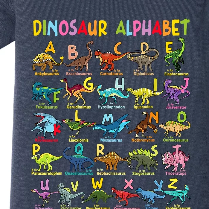 Types Of Dinosaurs Alphabet Az Abc Dino Identification Baby Bodysuit