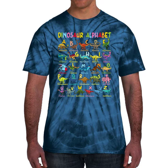 Types Of Dinosaurs Alphabet Az Abc Dino Identification Tie-Dye T-Shirt