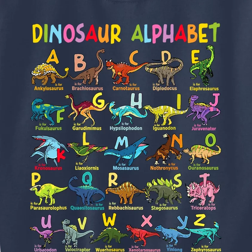 Types Of Dinosaurs Alphabet Az Abc Dino Identification Kids Sweatshirt