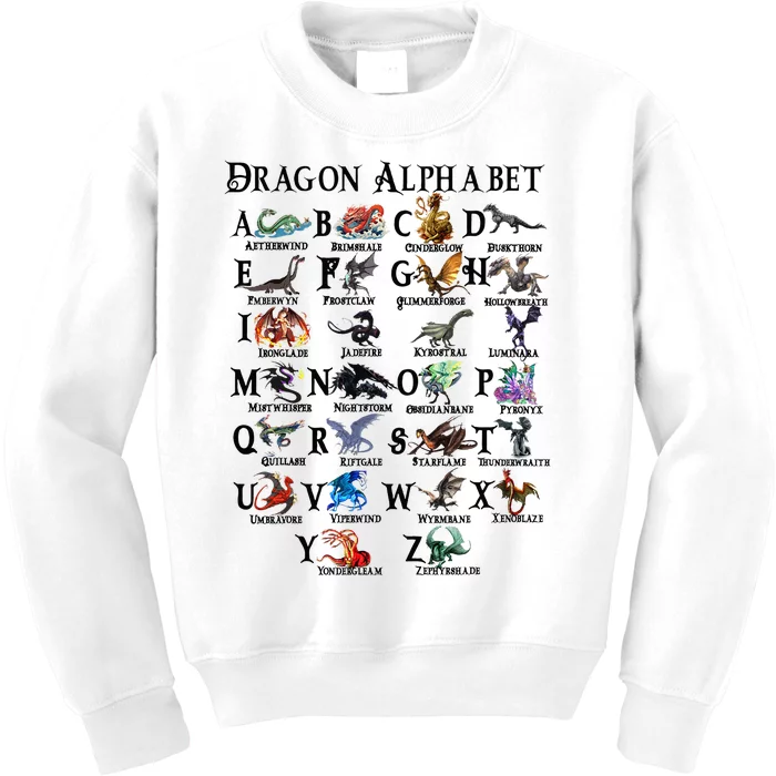 Types Of Dragons Alphabet Az Abc Dragon Identification Kids Sweatshirt