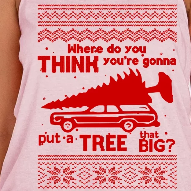 Todd Margo Couples Ugly Christmas Vacation Tree Women's Knotted Racerback Tank