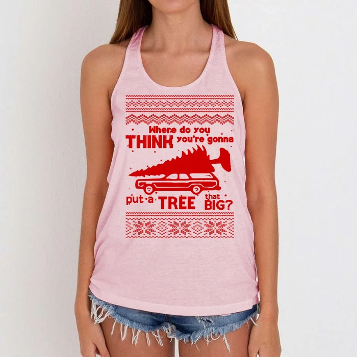 Todd Margo Couples Ugly Christmas Vacation Tree Women's Knotted Racerback Tank