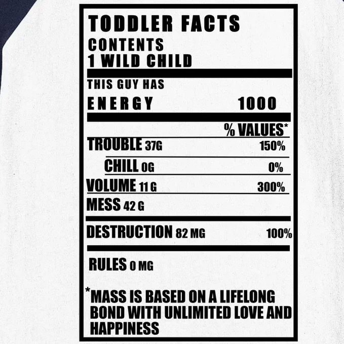 Toddler Nutrients Facts Baseball Sleeve Shirt