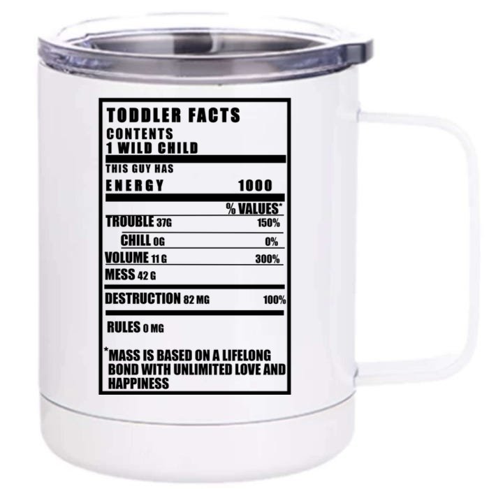 Toddler Nutrients Facts Front & Back 12oz Stainless Steel Tumbler Cup