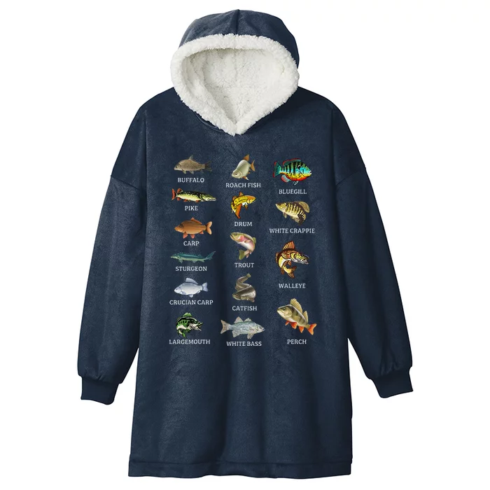 Types Of Freshwater Fish Species Fishing Fisherman Anglers Hooded Wearable Blanket