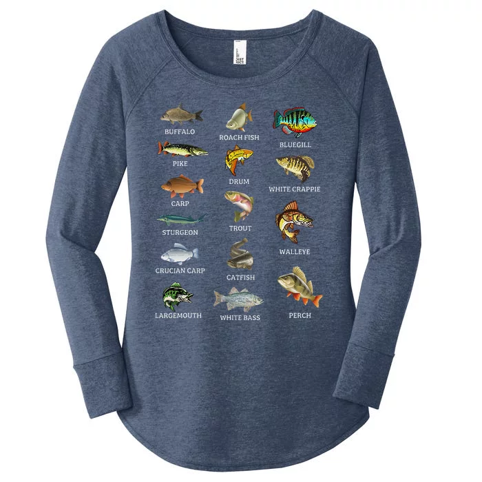 Types Of Freshwater Fish Species Fishing Fisherman Anglers Women's Perfect Tri Tunic Long Sleeve Shirt