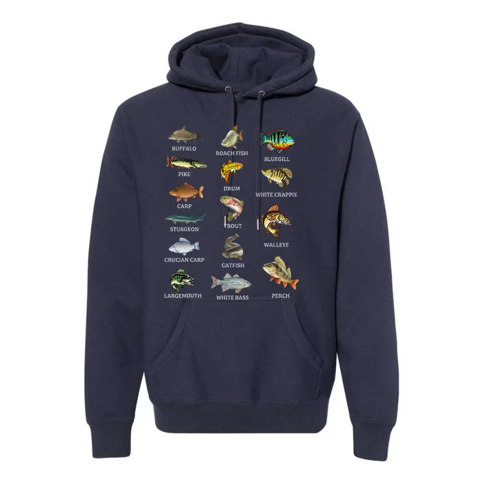 Types Of Freshwater Fish Species Fishing Fisherman Anglers Premium Hoodie